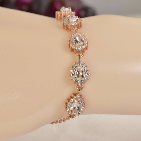 Natural Morganite Bracelet, Solid 925 Silver 14k Rose Gold Bracelet - Picture 2 of 4
